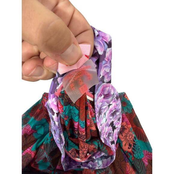 Maagi Bright Floral Mesh Maxi Skirt Tiered Swim Cover Up Beach Womens Medium - Picture 6 of 7